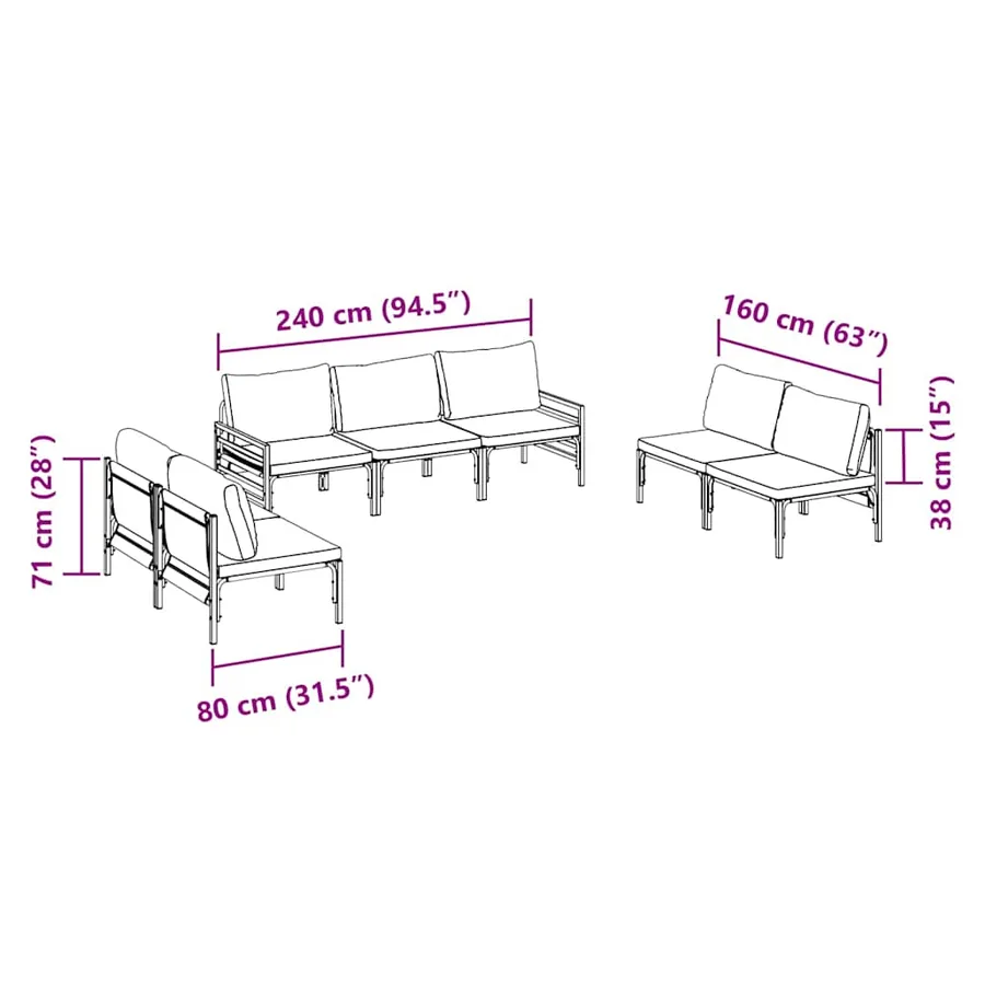 Ensemble de canapé de jardin avec coussin 7 pcs Noir Acier - 8
