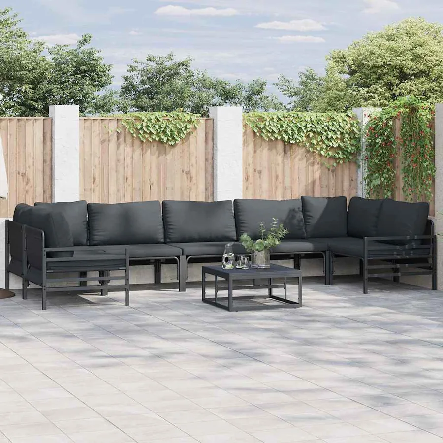 Ensemble de canapé de jardin avec coussin 7 pcs Noir Acier