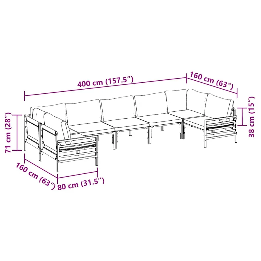 Ensemble de canapé de jardin avec coussin 7 pcs Noir Acier - 11
