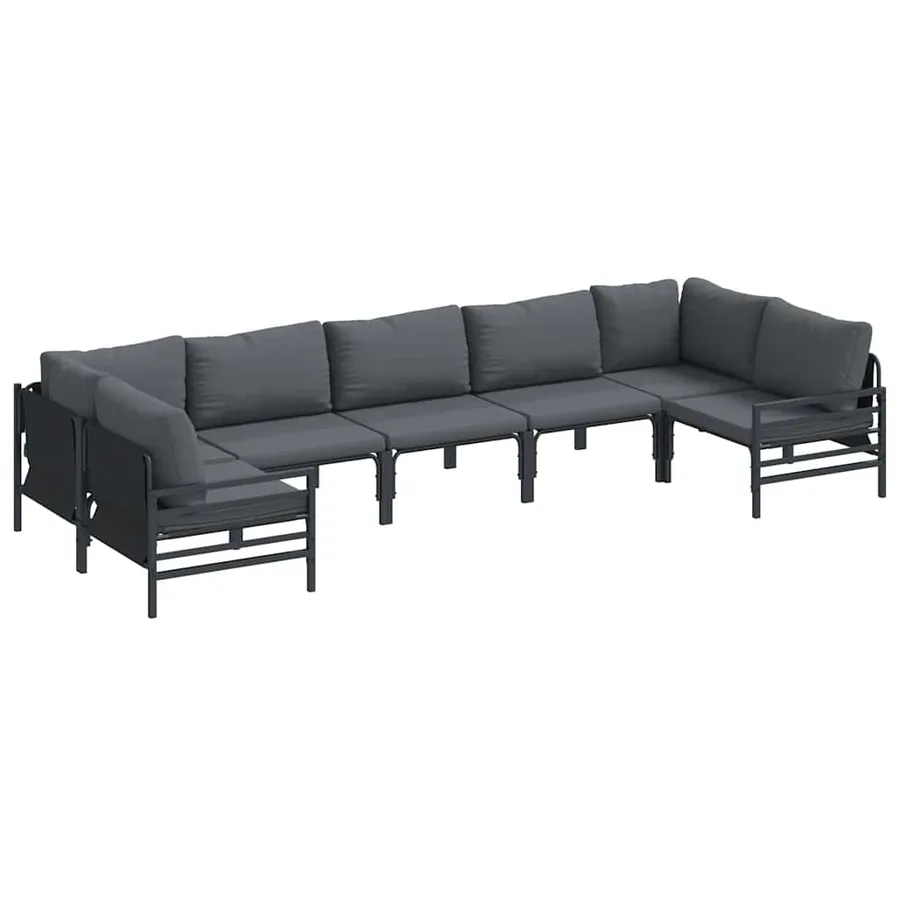 Ensemble de canapé de jardin avec coussin 7 pcs Noir Acier - 2