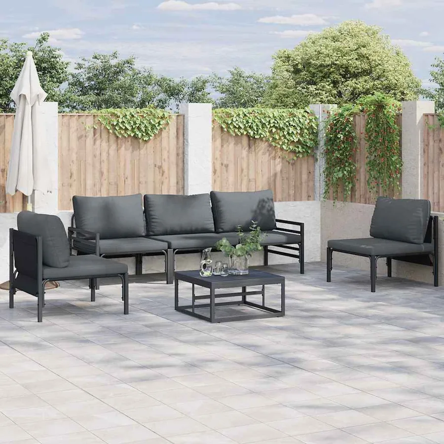 Ensemble de canapé de jardin avec coussin 6 pcs Noir Acier