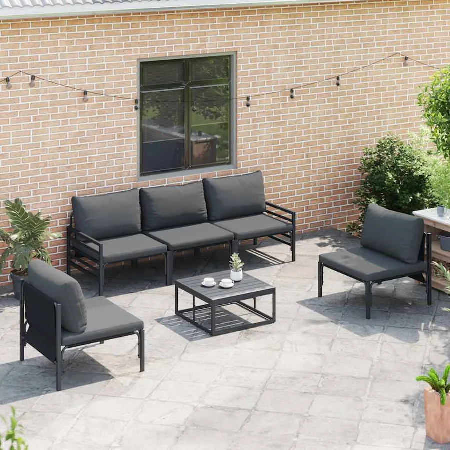 Ensemble de canapé de jardin avec coussin 6 pcs Noir Acier - 3