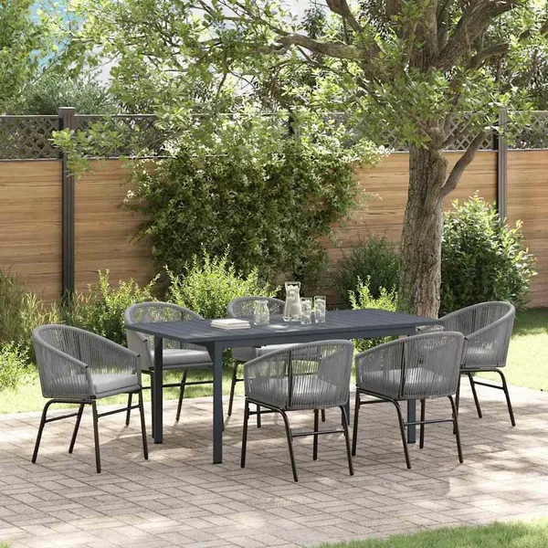 Ensemble de salle à manger pour jardin 7 pcs Gris polyrotin