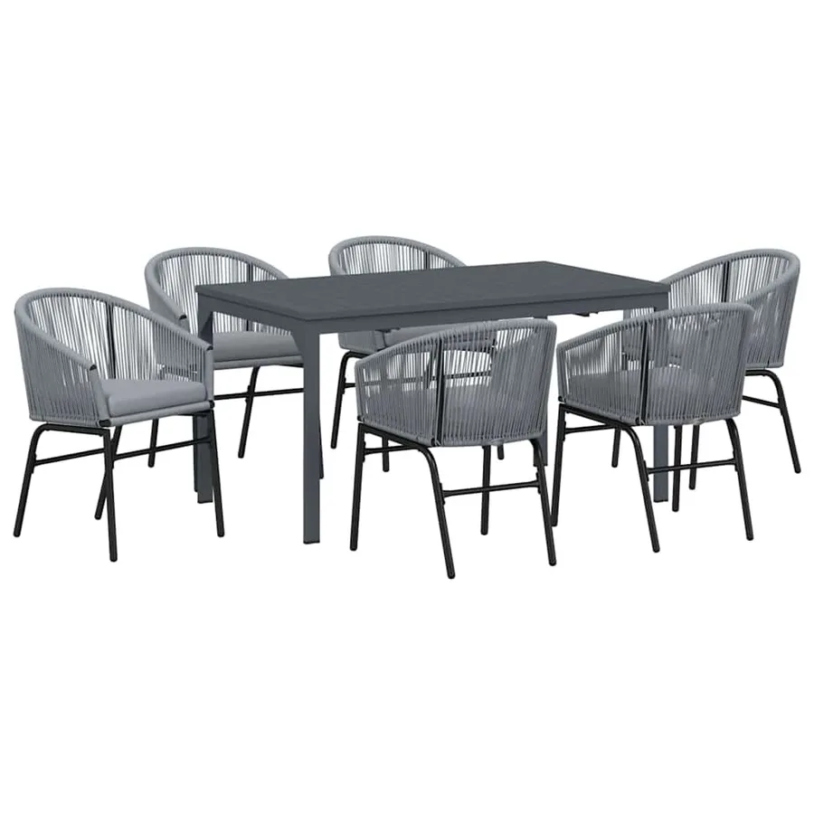 Ensemble de salle à manger pour jardin 7 pcs Gris polyrotin - 2