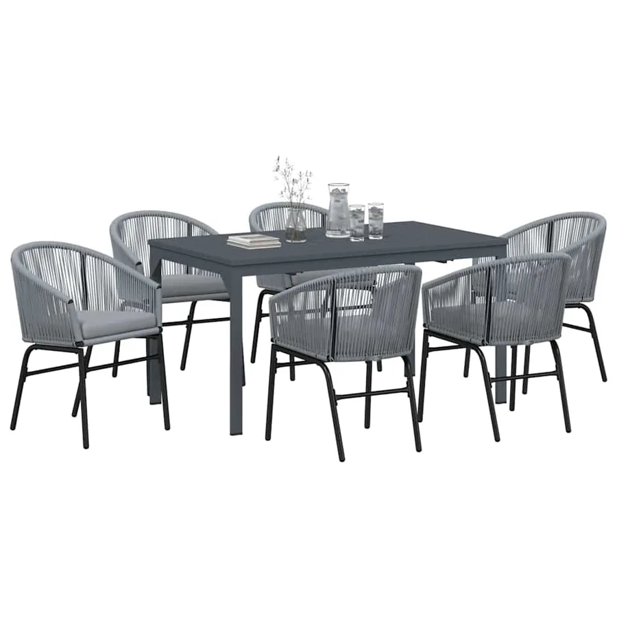 Ensemble de salle à manger pour jardin 7 pcs Gris polyrotin - 3