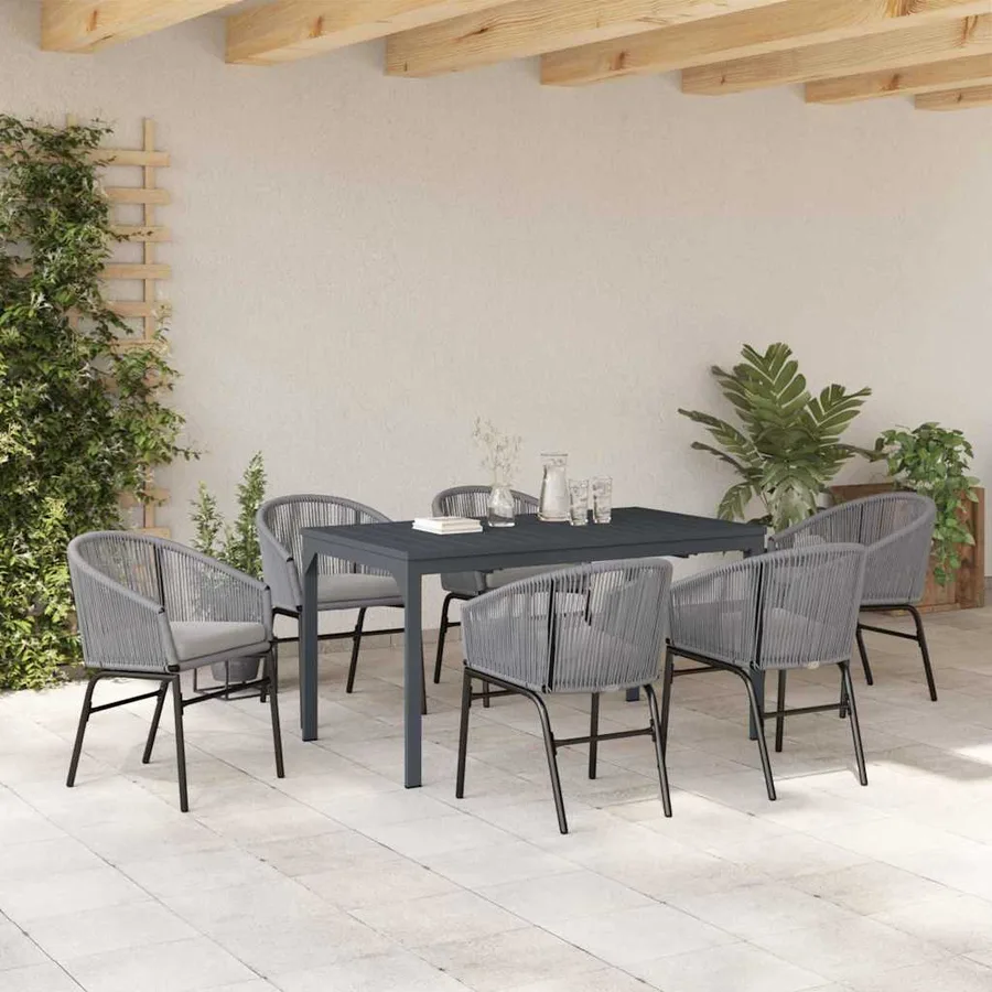 Ensemble de salle à manger pour jardin 7 pcs Gris polyrotin - 4