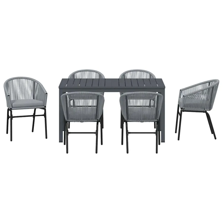 Ensemble de salle à manger pour jardin 7 pcs Gris polyrotin - 7