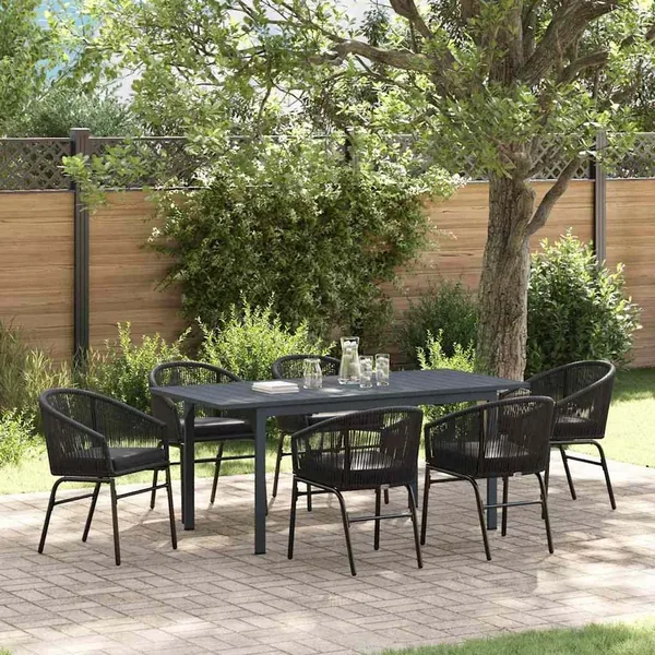 Ensemble de salle à manger pour jardin 7 pcs Noir polyrotin