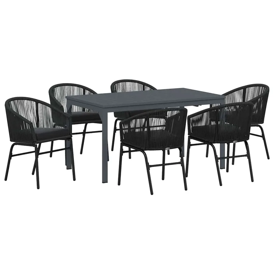 Ensemble de salle à manger pour jardin 7 pcs Noir polyrotin - 2