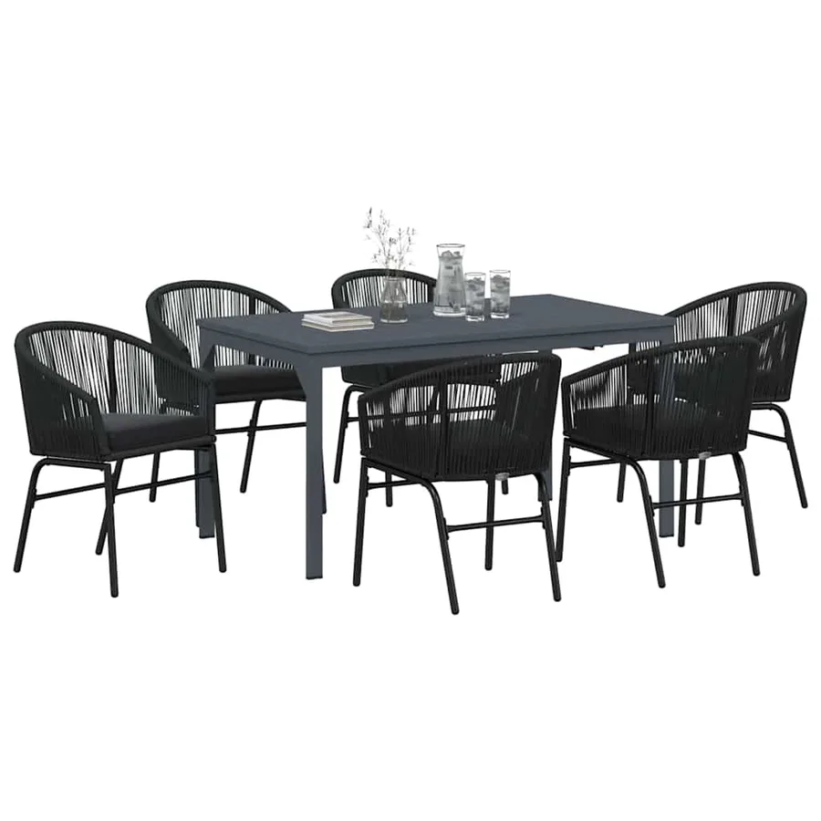 Ensemble de salle à manger pour jardin 7 pcs Noir polyrotin - 3