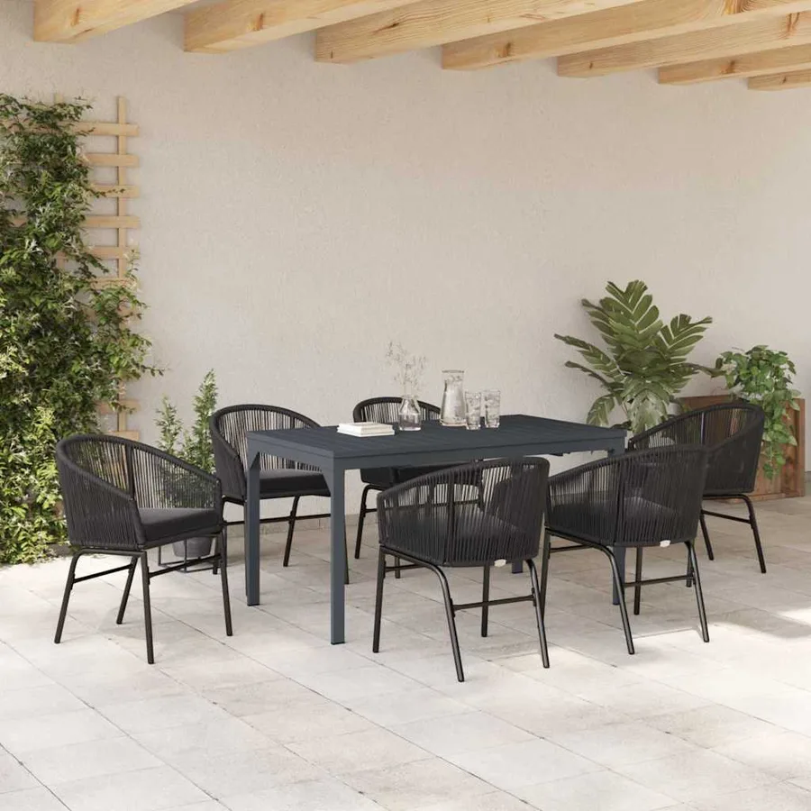 Ensemble de salle à manger pour jardin 7 pcs Noir polyrotin - 4