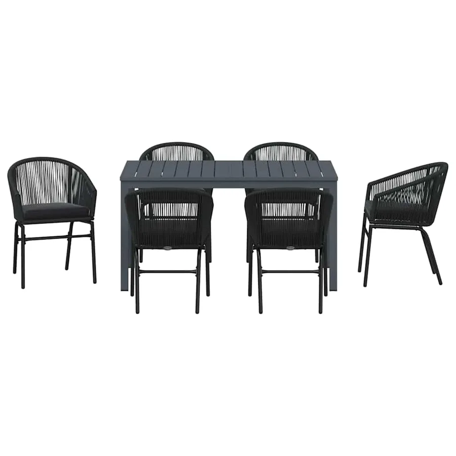 Ensemble de salle à manger pour jardin 7 pcs Noir polyrotin - 7