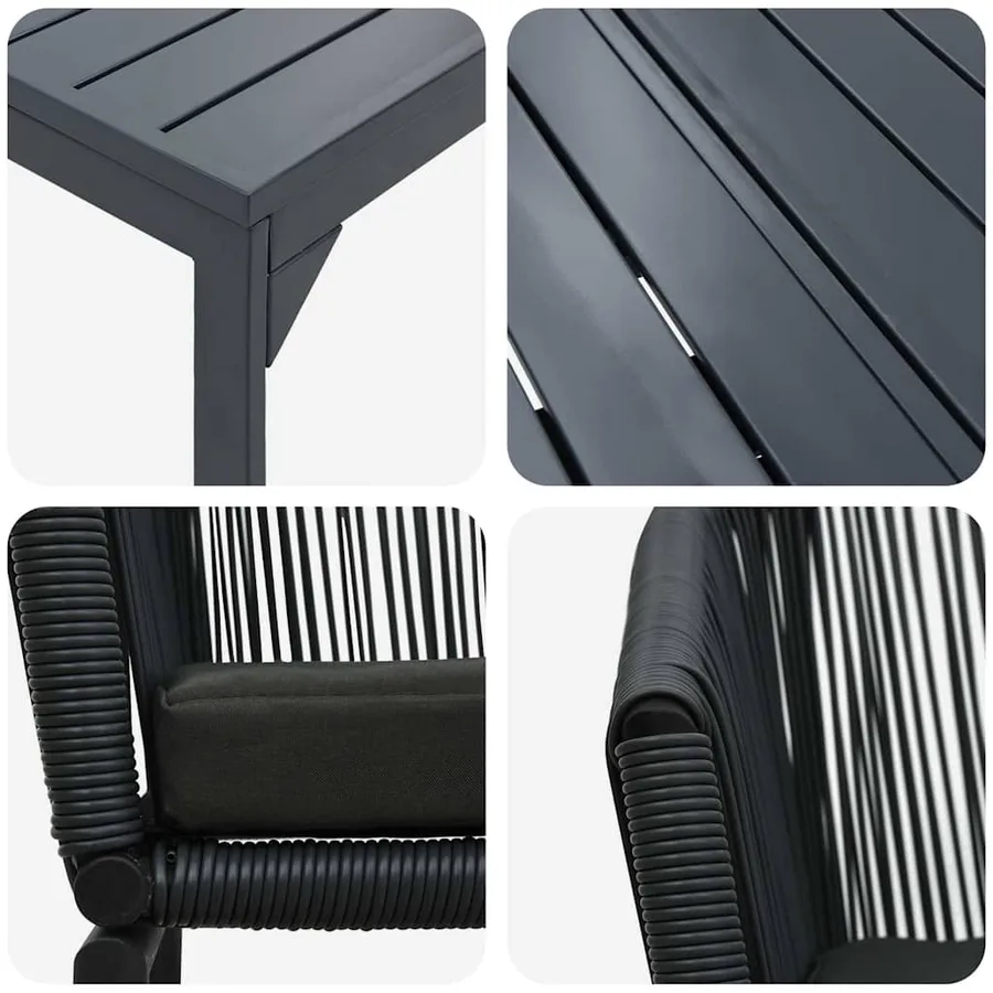 Ensemble de salle à manger pour jardin 7 pcs Noir polyrotin - 9