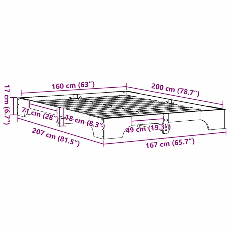 Cadre de lit Blanc 160 x 200 cm Pin massif - 10
