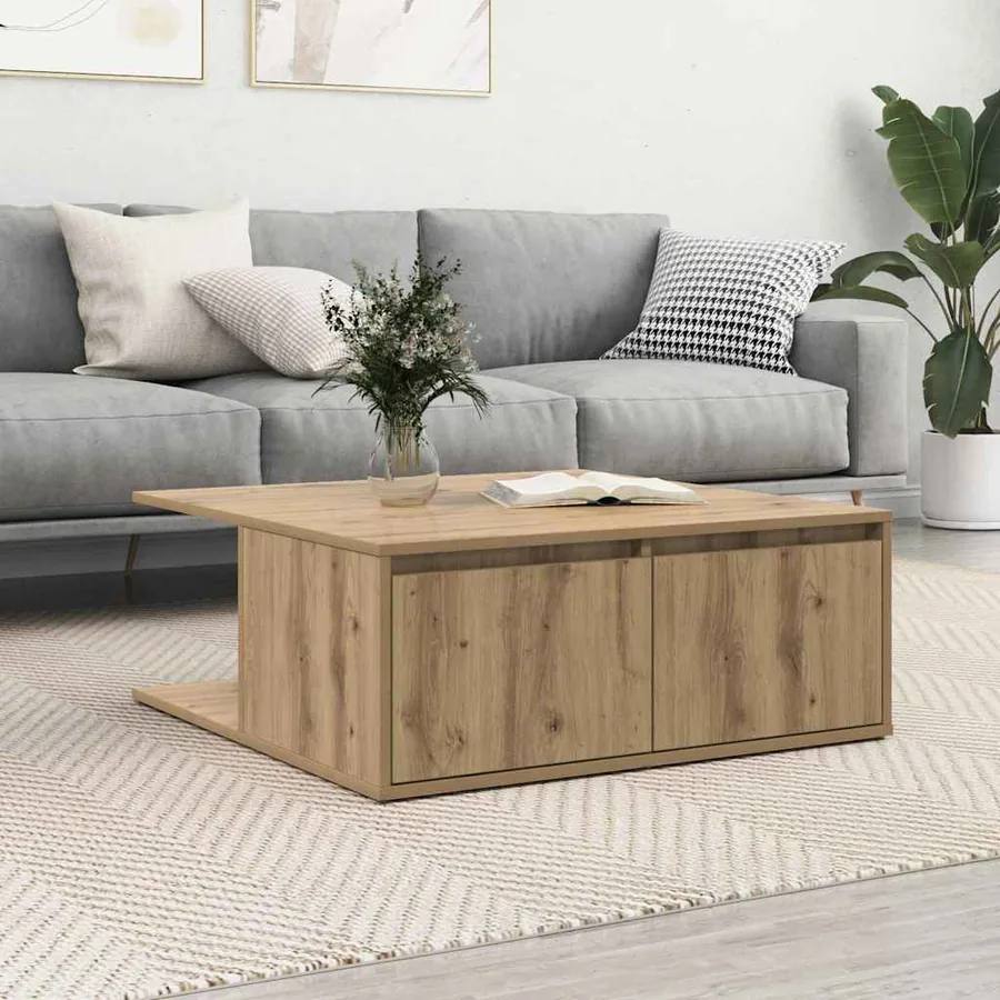 Table basse chêne artisanal 80 x 80 x 31 cm Bois d'ingénierie