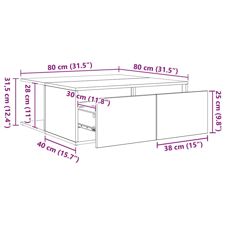 Table basse chêne artisanal 80 x 80 x 31 cm Bois d'ingénierie - 12