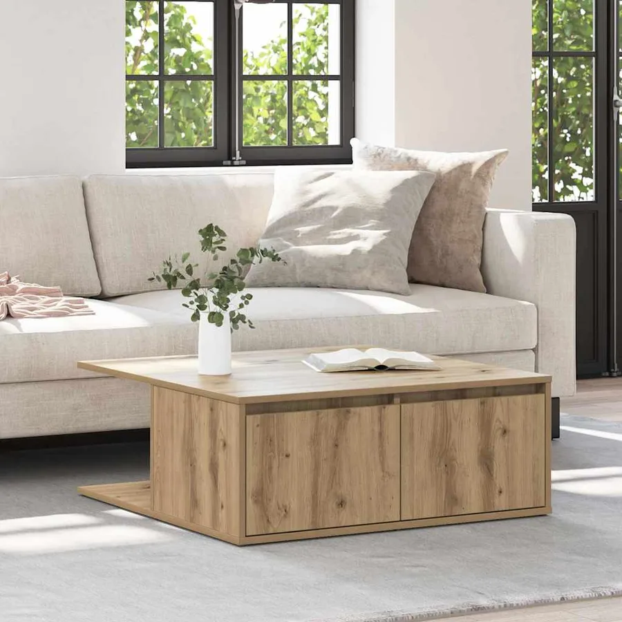 Table basse chêne artisanal 80 x 80 x 31 cm Bois d'ingénierie - 4