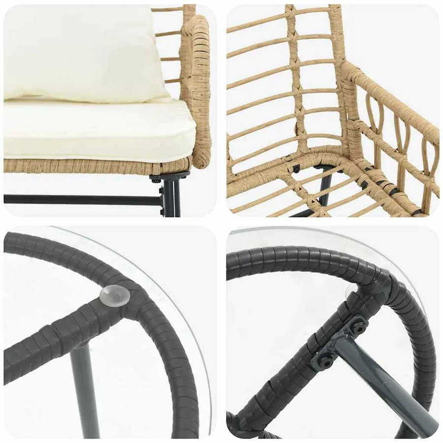 Ensemble de salle à manger pour jardin 3 pcs Marron et Crème - 10