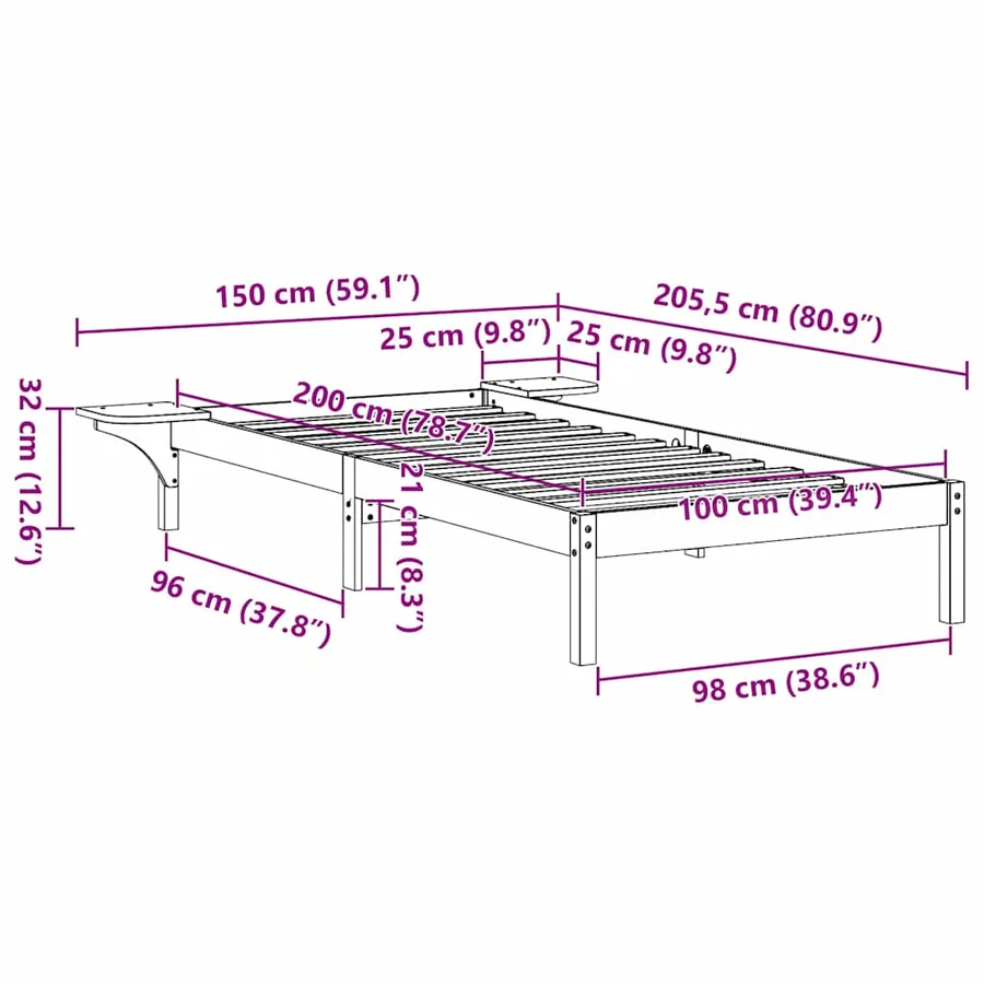 Cadre de lit Brun cire 100 x 200 cm Pin massif - 8