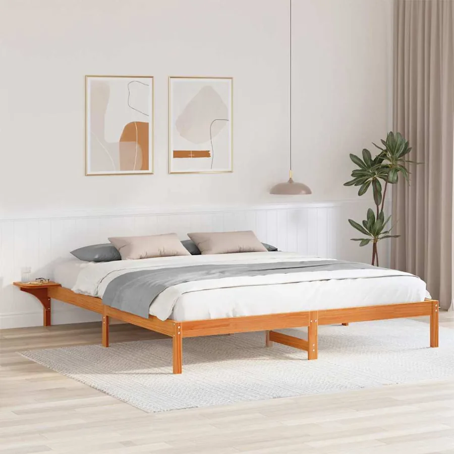 Cadre de lit Brun cire 200 x 200 cm Pin massif