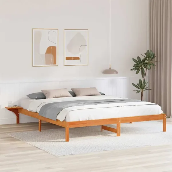 Cadre de lit Brun cire 200 x 200 cm Pin massif