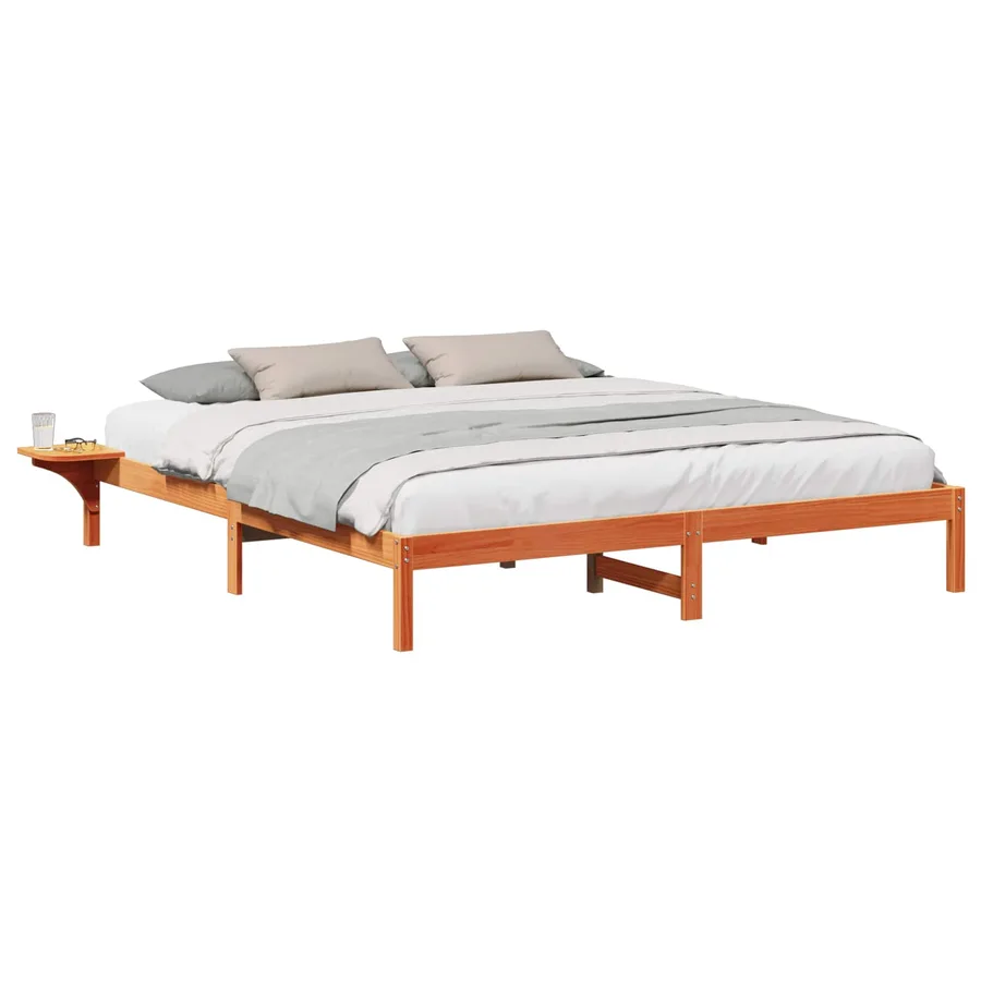 Cadre de lit Brun cire 200 x 200 cm Pin massif - 2