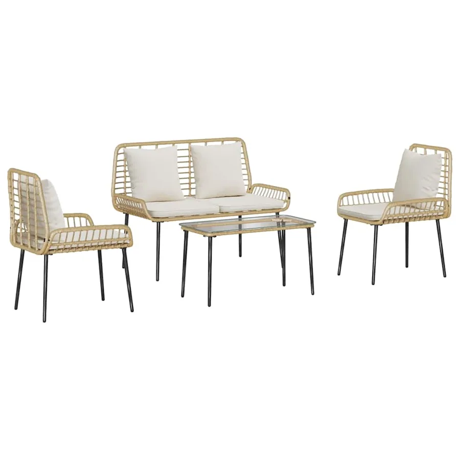 Ensemble de meubles de jardin 4 pcs Noir et Crème polyrotin - 2