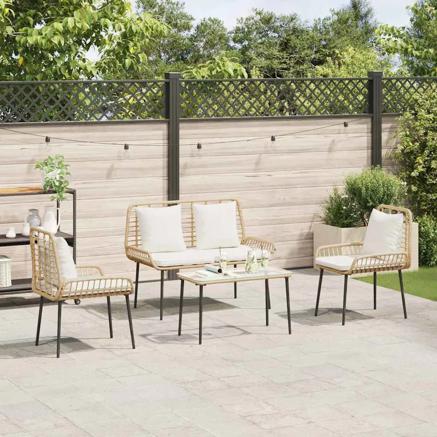 Ensemble de meubles de jardin 4 pcs Noir et Crème polyrotin - 4