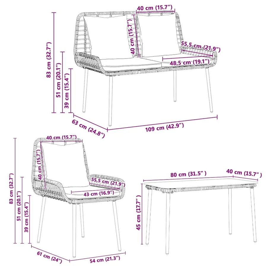 Ensemble de meubles de jardin 4 pcs Noir et Crème polyrotin - 8