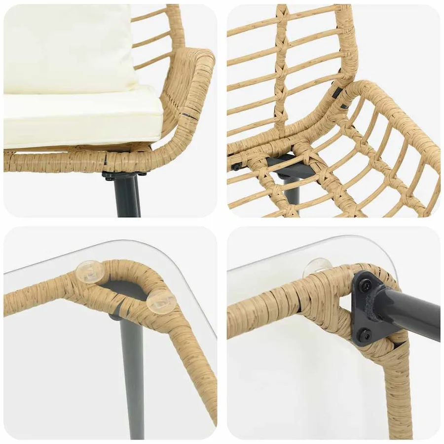 Ensemble de meubles de jardin 4 pcs Noir et Crème polyrotin - 9