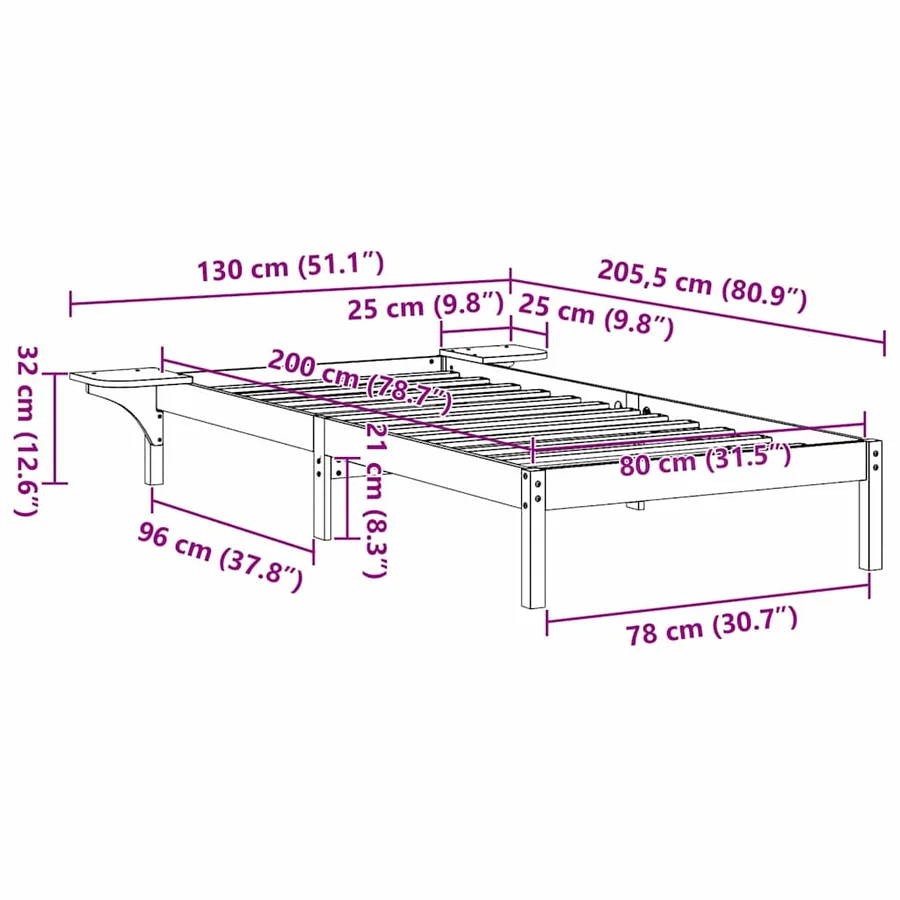 Cadre de lit Brun cire 80 x 200 cm Pin massif - 8