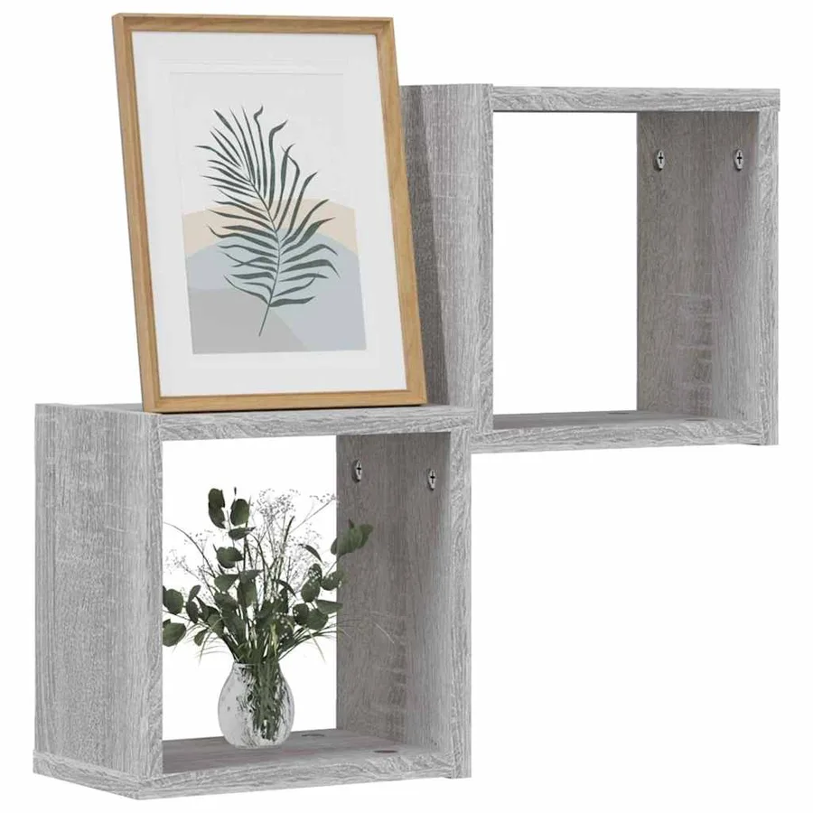 Étagères Murales avec étagère 2 pcs Gris Sonoma 26 x 15 x 26 cm - 3