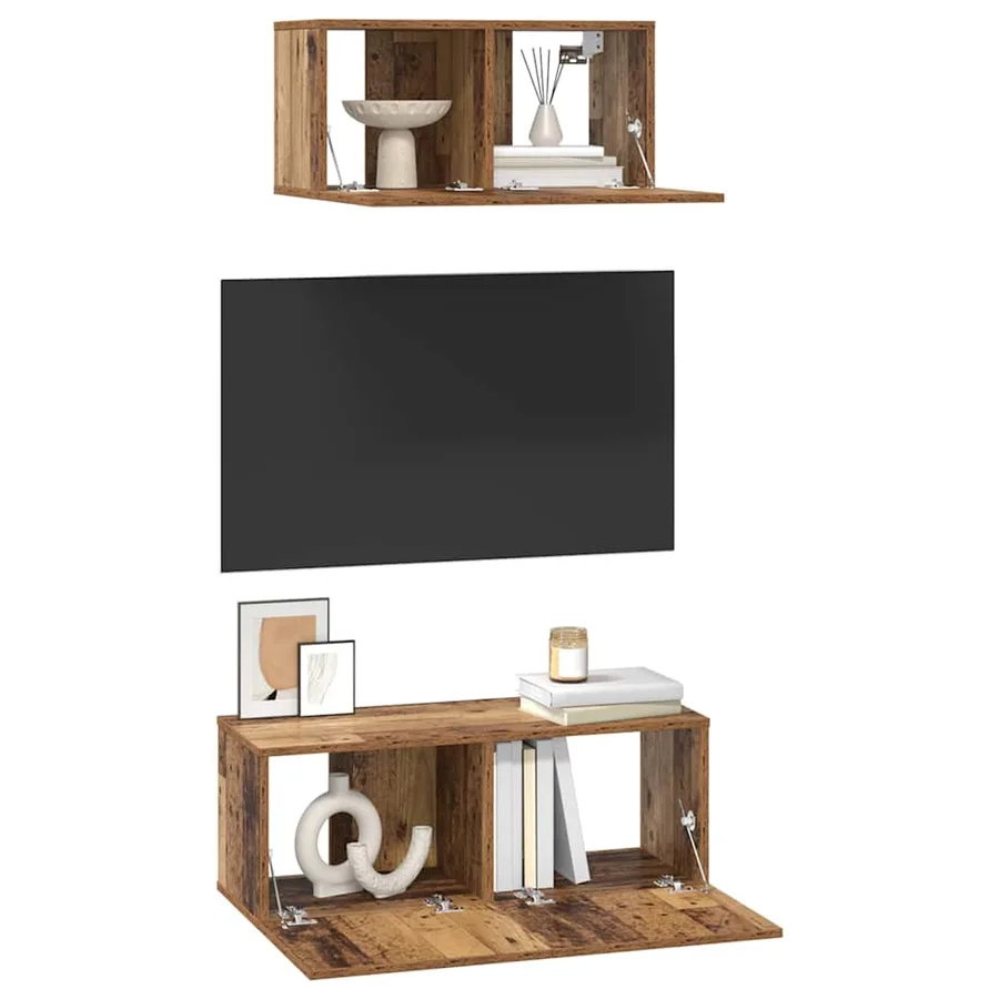 Ensemble meuble TV 2 pcs Bois Ancien Bois d'ingénierie - 3