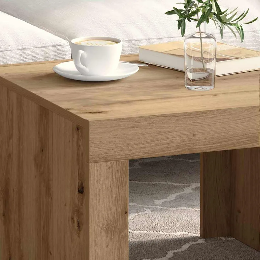 Table basse Chêne artisanal 50 x 50 x 35 cm Bois d'ingénierie - 4