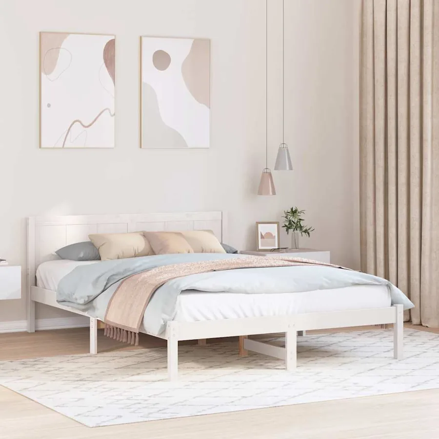 Cadre de lit Blanc 150 x 200 cm Bois de pin massif