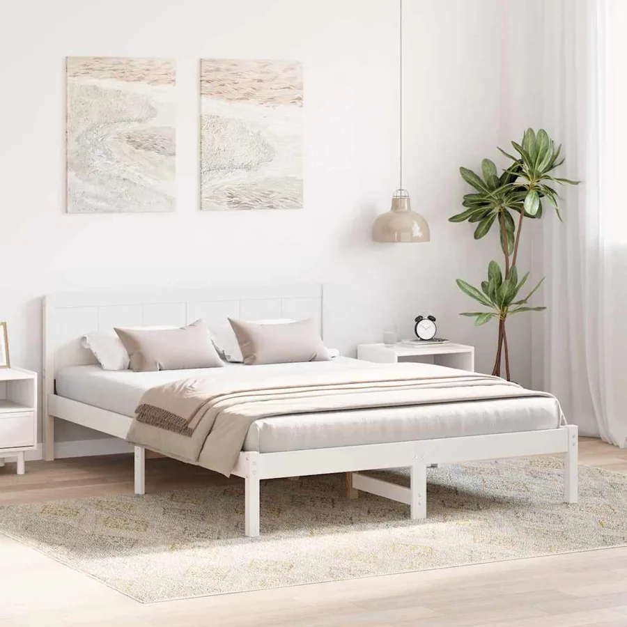 Cadre de lit Blanc 150 x 200 cm Bois de pin massif - 3