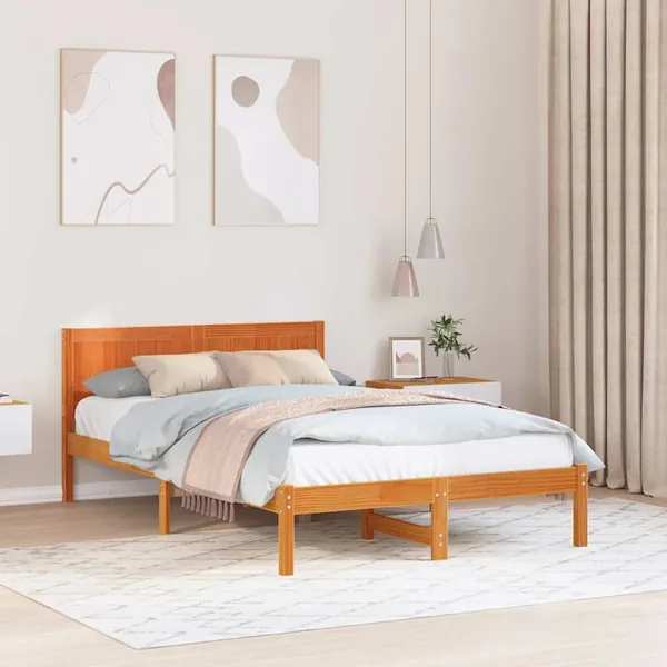 Cadre de lit Marron 135 x 190 cm Bois de pin massif