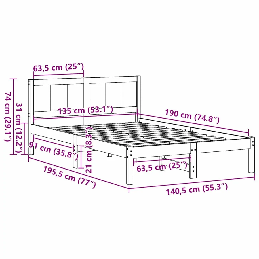 Cadre de lit Marron 135 x 190 cm Bois de pin massif - 10
