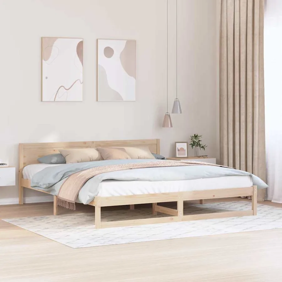 Cadre de lit avec tête de lit Naturel 200 x 200 cm Pin massif