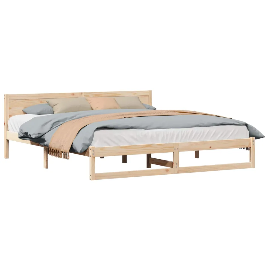 Cadre de lit avec tête de lit Naturel 200 x 200 cm Pin massif - 2