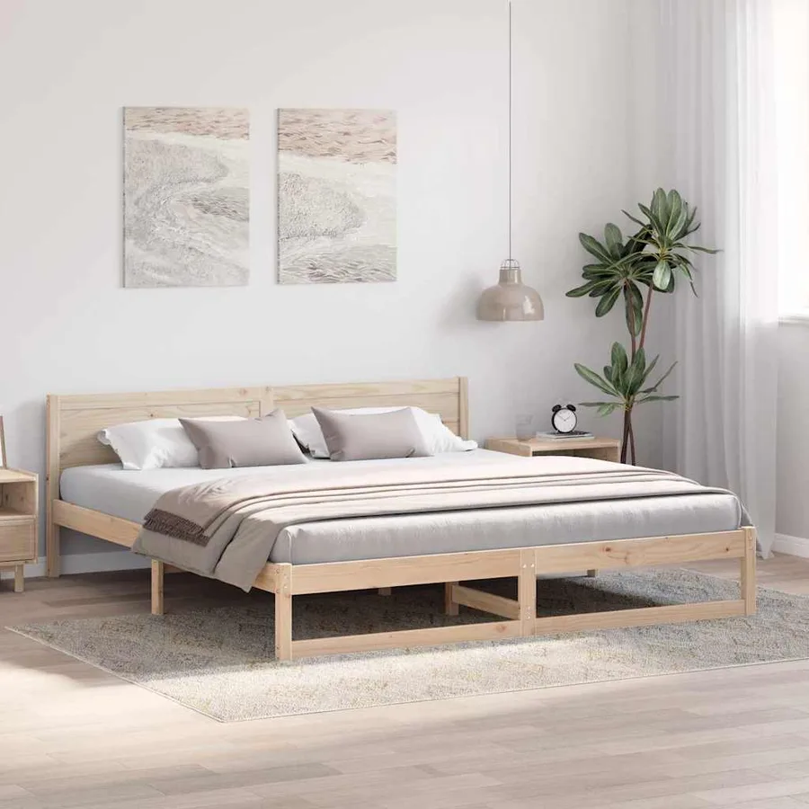 Cadre de lit avec tête de lit Naturel 200 x 200 cm Pin massif - 3