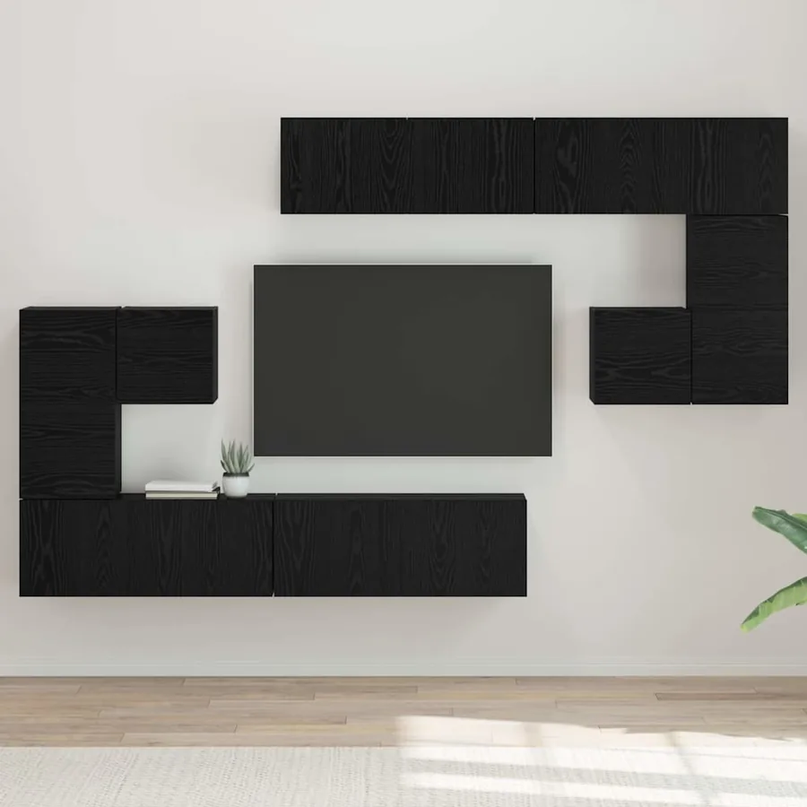 Unites TV Montage mural 4 pcs Chêne noir Bois d'ingénierie