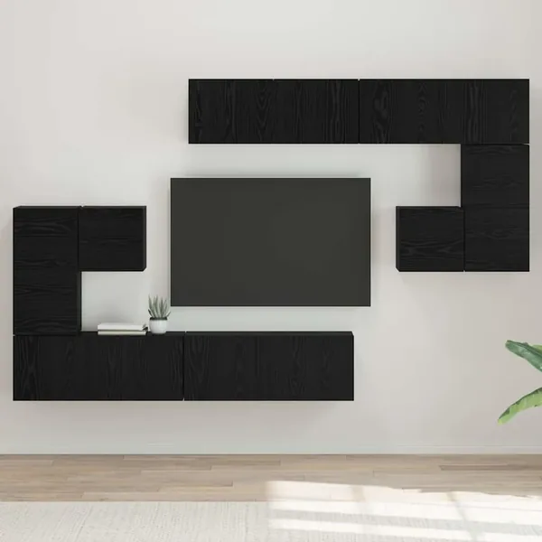 Unites TV Montage mural 4 pcs Chêne noir Bois d'ingénierie