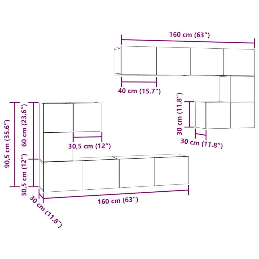 Unites TV Montage mural 4 pcs Chêne noir Bois d'ingénierie - 17