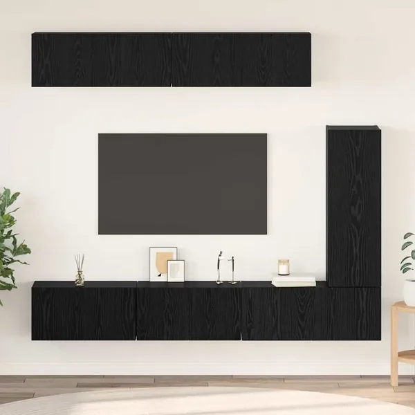 Ensemble meuble TV 6 pcs Chêne noir Bois d'ingénierie