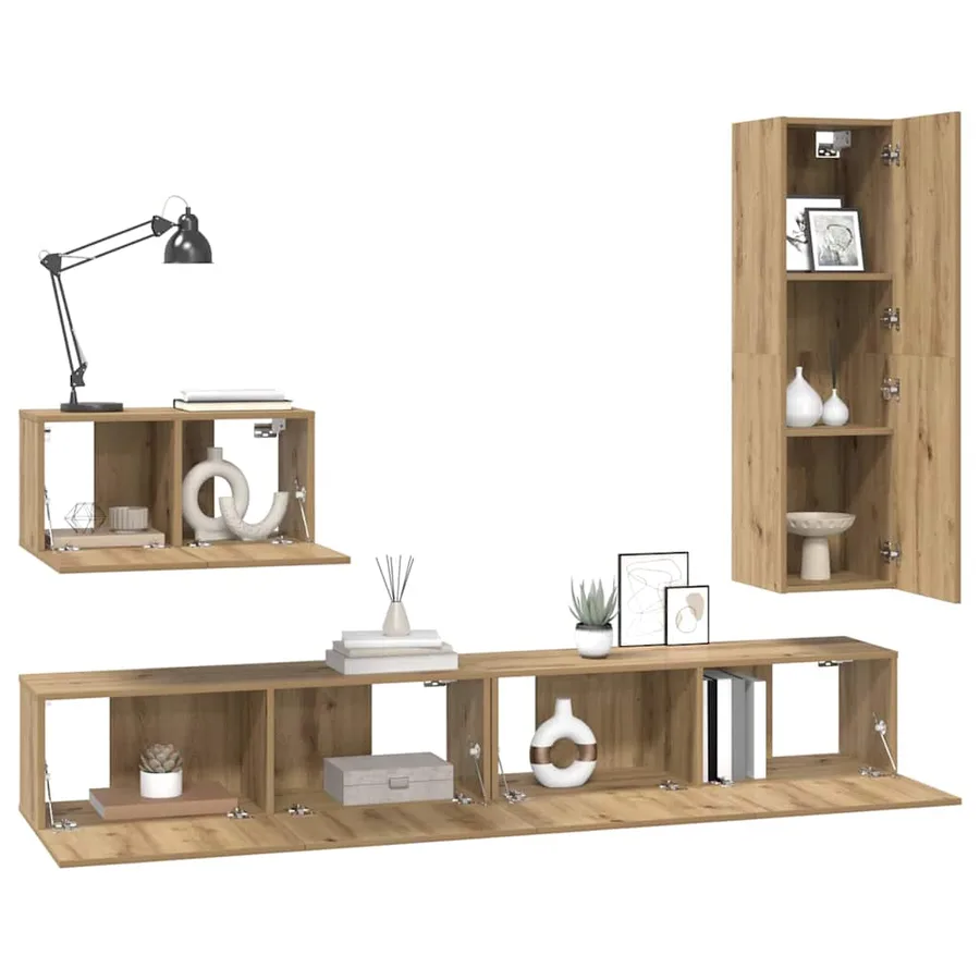 Ensemble meuble TV 4 pcs Chêne artisanal Bois d'ingénierie - 3