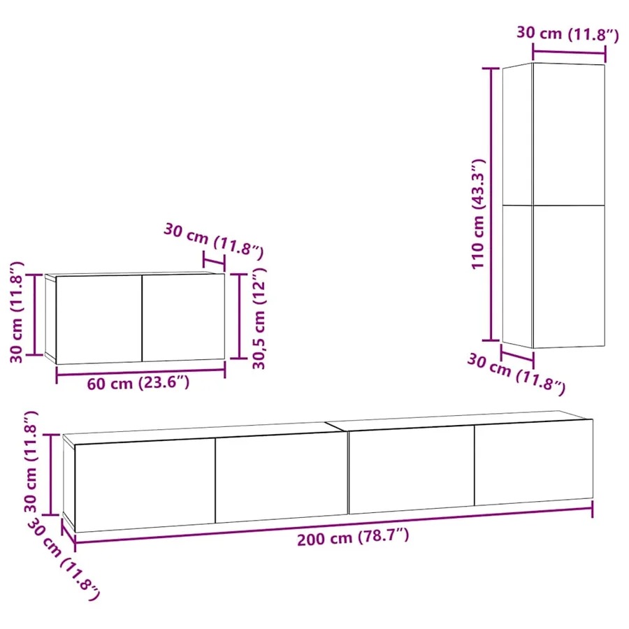 Meuble TV mural 4 pcs Chêne noir Bois d'ingénierie - 15