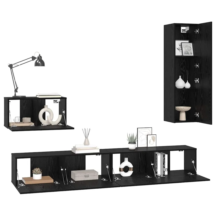Meuble TV mural 4 pcs Chêne noir Bois d'ingénierie - 3