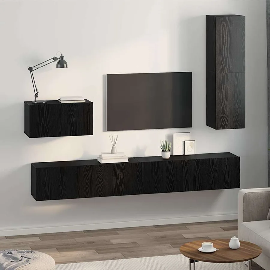 Meuble TV mural 4 pcs Chêne noir Bois d'ingénierie - 4