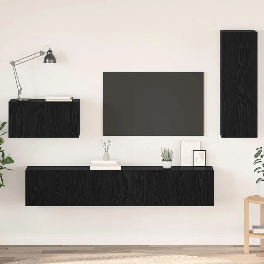 Meuble TV mural 4 pcs Chêne noir Bois d'ingénierie